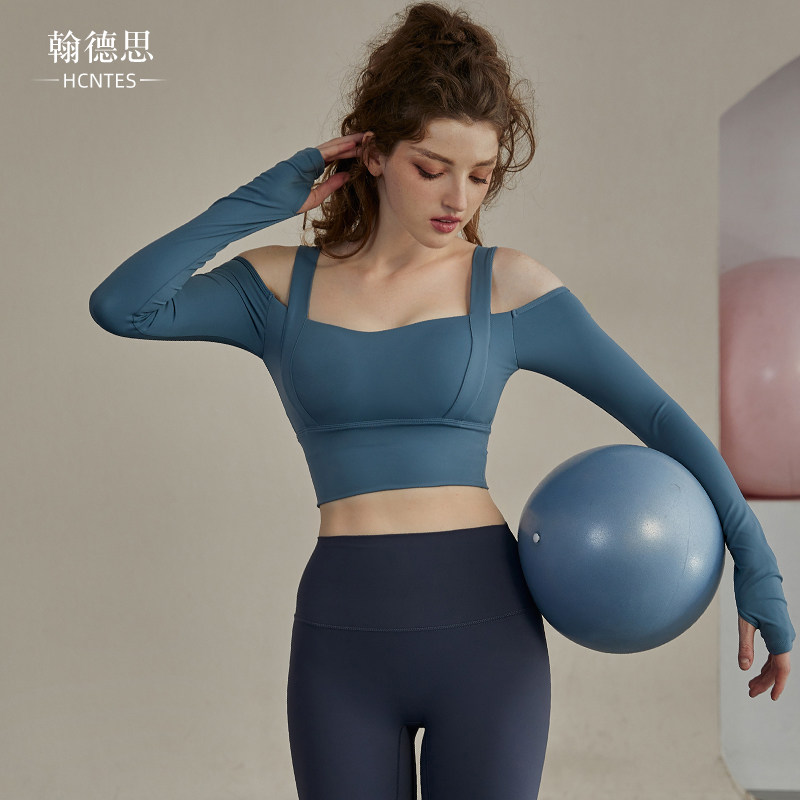 HCNTES with chest cushion yoga blouses women's autumn workouts slim long-sleeved sports T-shirt professional running training fitness