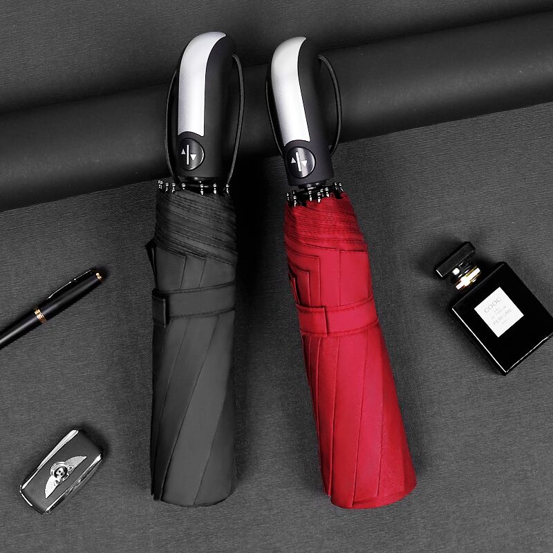 ten bone reinforcement with enlarged umbrella ultra large number folding umbrella male and female business umbrella three-fold umbrella black rubber sunscreen beach umbrella