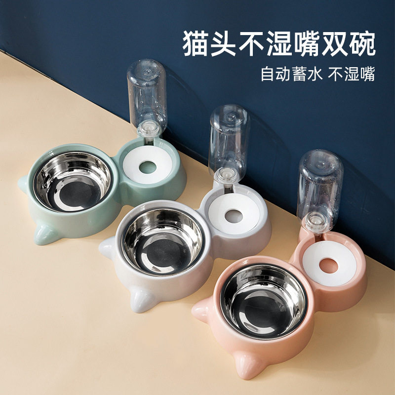 Dog Bowl Dog Small Dog Food Bowl Cat Bowl Automatic Cat Drinker Rice Bowl Stainless Steel Double Bowl Pet