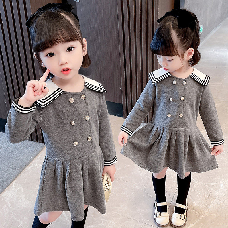 Balabala flagship store girls spring dress 1 new style 2 baby long-sleeved 3 kids college wind skirt 5 years old