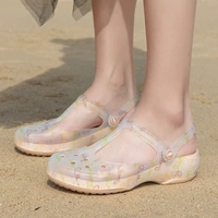 Новинка 2025 года, туфли из крокодиловой кожи, женские противоскользящие мягкие подошвы, толстая подошва, верхняя одежда, сандалии для медсестер, женские тапочки, прозрачная обувь, пляжная обувь, женская обувь