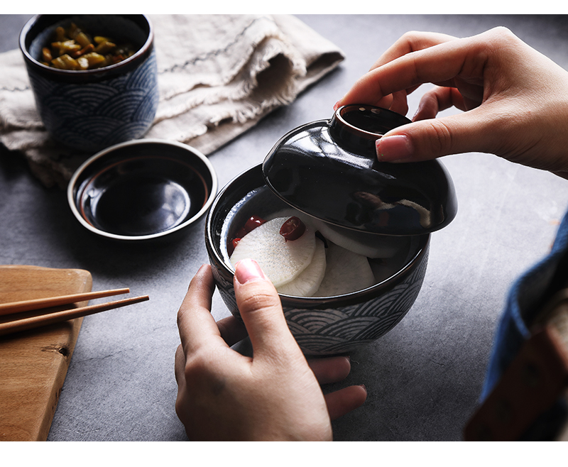 Tao soft Japanese ceramics hand - made dessert steamed egg stew bird 's nest in clay pot soup bowl stew pot with cover dessert them across indicates the water