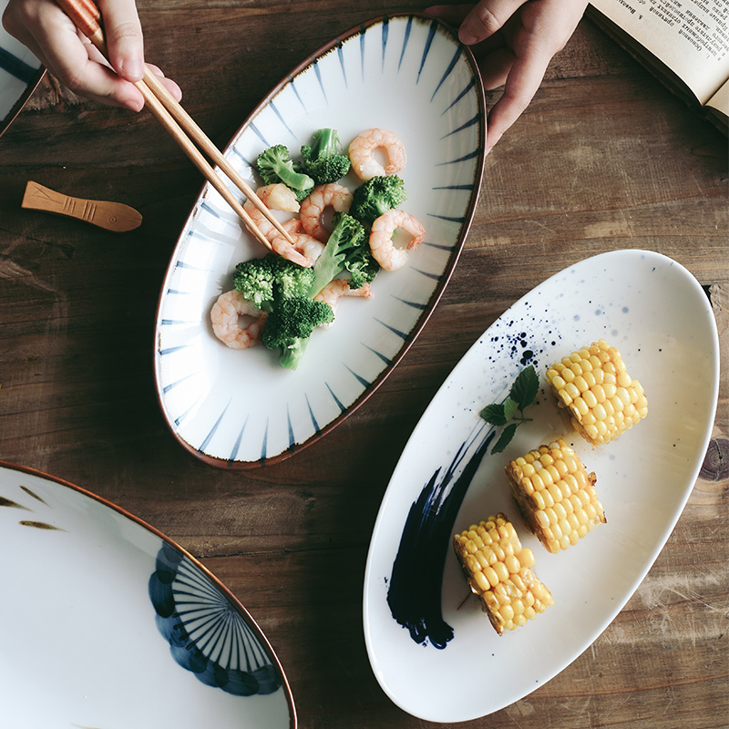 Tao soft Japanese sushi plate oval fish dish plate household fruit bowl individuality creative ceramic plate