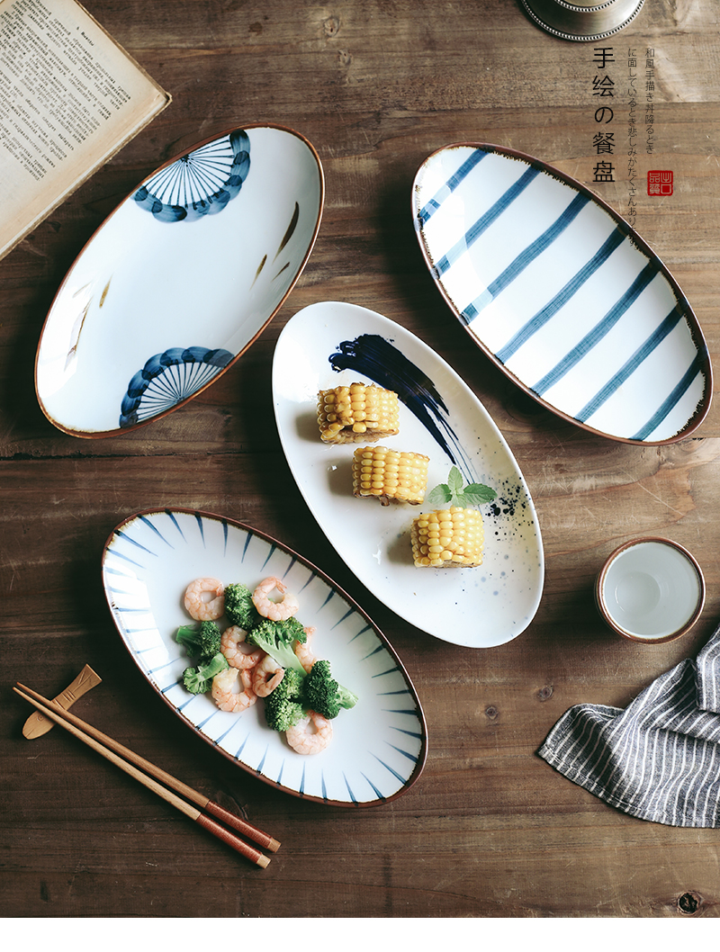 Tao soft Japanese sushi plate oval fish dish plate household fruit bowl individuality creative ceramic plate