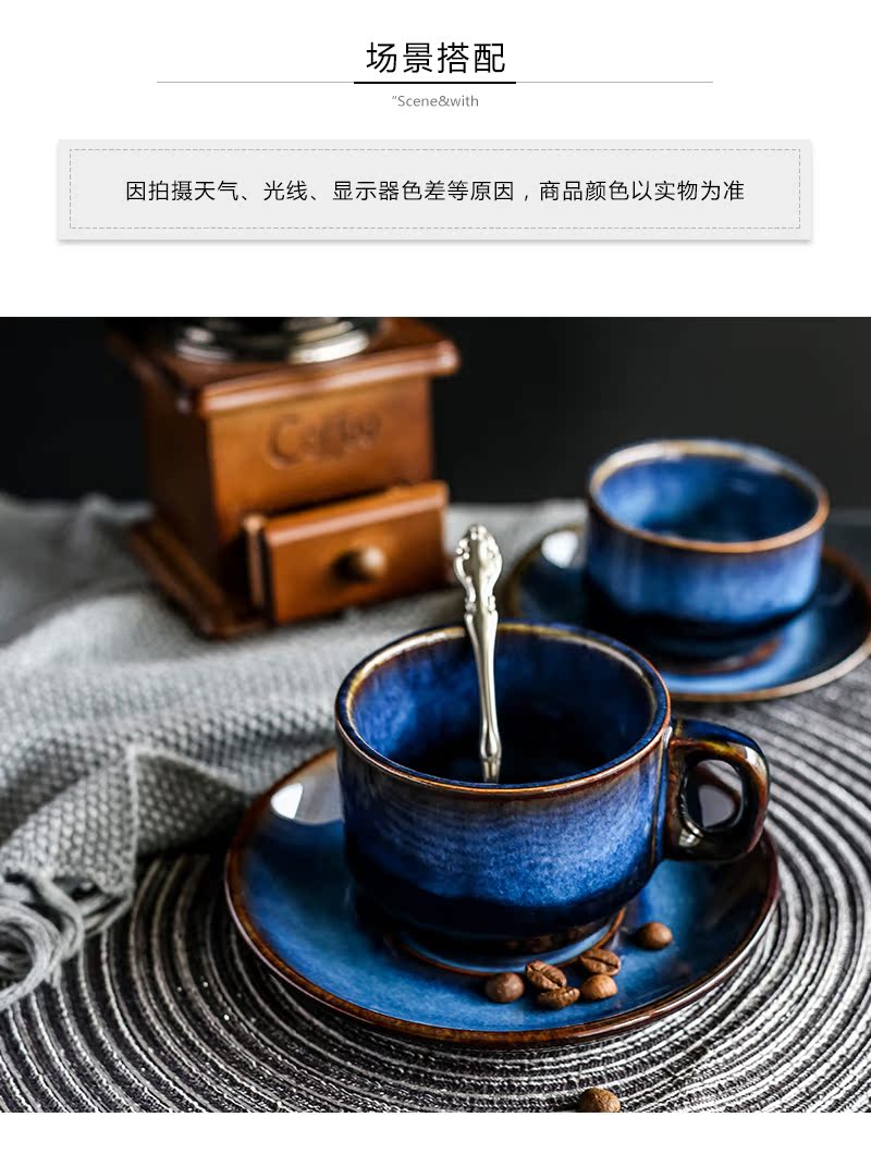 Tao soft European ceramic coffee cups and saucers suit creative breakfast cup tea Japanese contracted retro blue apparatus