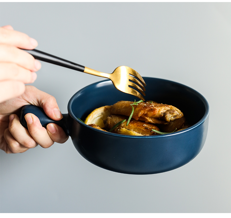 Roasted bowl Nordic household ceramic bowl breakfast baking bowl with the handle of the big bowl of oven baked bread and butter fruit bowl