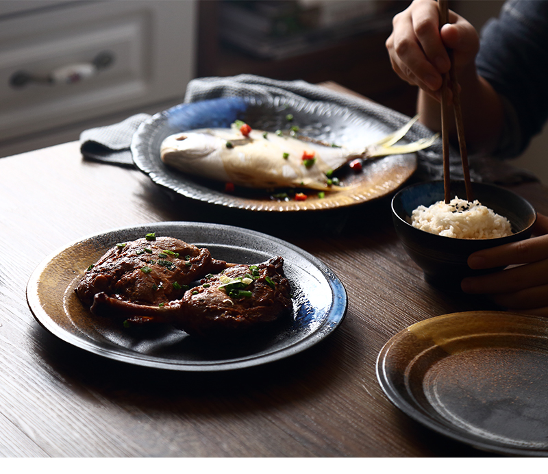 Tao soft creative Japanese retro ceramic disc size restaurants ipads plate flat pasta dish home 0