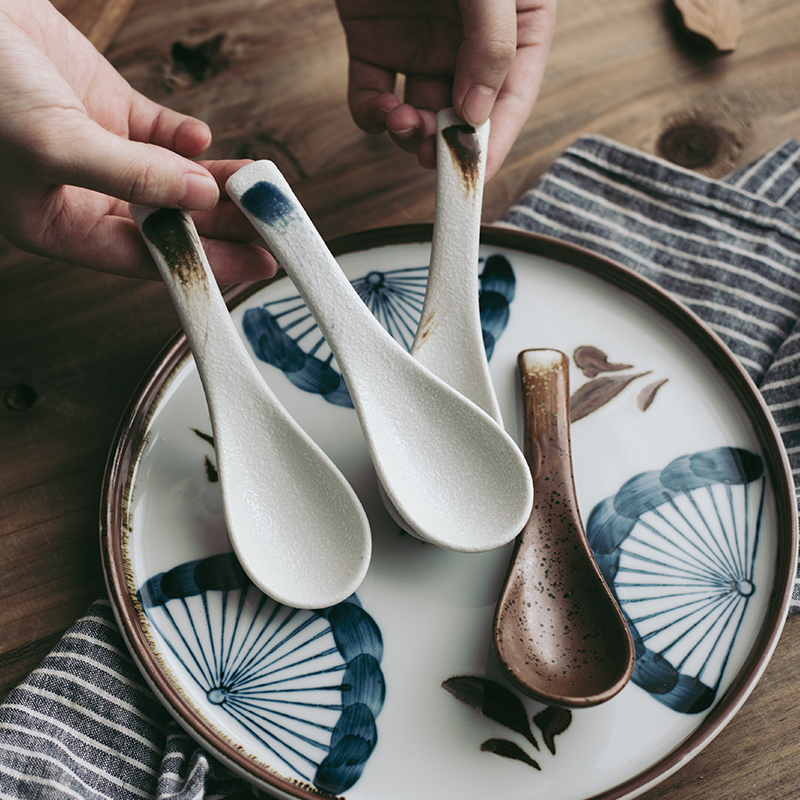 Ceramic color soft hand Japanese small household spoons retro Ceramic spoon ladle soup spoon, dessert run out to restaurants