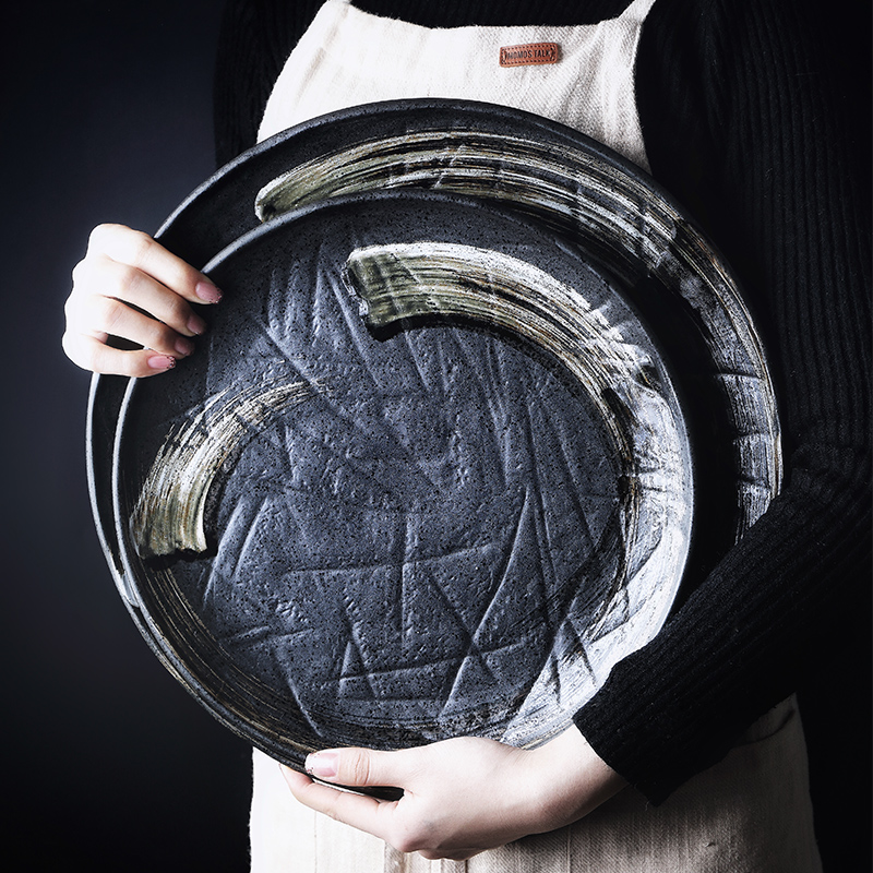 Tao soft extra large ceramic plate hotel hotel special seafood dish platter large sushi plate of Japanese round plate