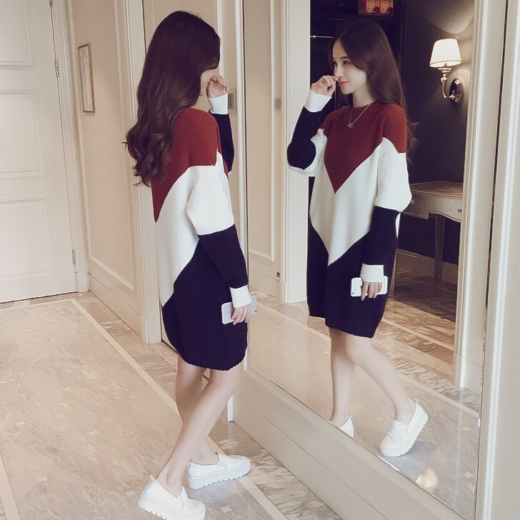 2025 Autumn/Winter New Slimming Sweater for Women, Lazy Style, Loose Mid-Length, Plus Size, Concealing Knit Base Dress