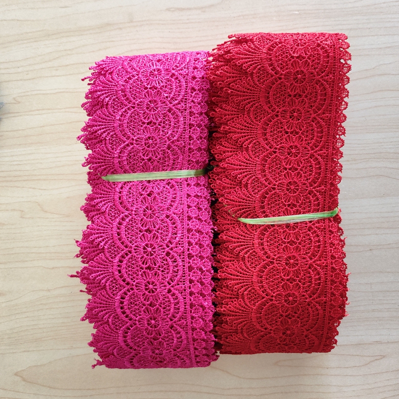Lace Trim for Pillowcases, Bright Red Water-Soluble DIY Craft Materials, Single-Sided Lace Material, Hollow Embroidery Material
