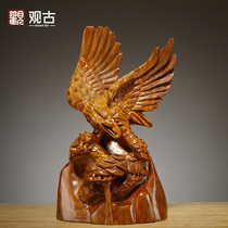 Huali wood carving exhibition grand picture animal eagle ornaments home TV cabinet office decoration mahogany crafts