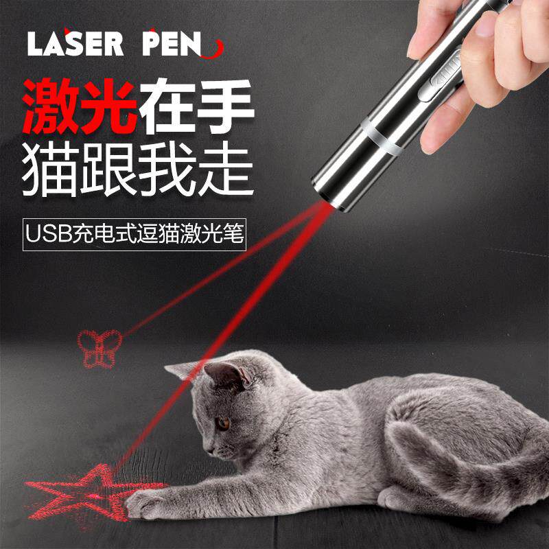 Teasing Cat Stick Infrared Laser Small Toy Far Away Teasing Cat Supplies Laser Light Bucket Cat Usb Charging Kitty Toys