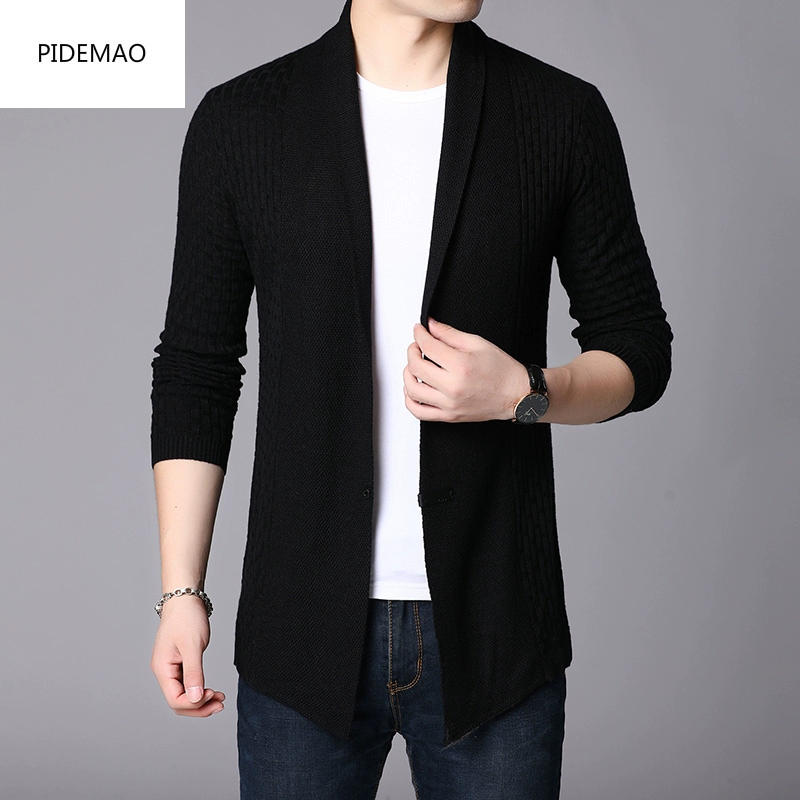 Mùa xuân mới dệt kim cardigan áo len nam áo len màu áo len mùa xuân và mùa thu giữa chiều dài quần áo nam giản dị - Áo len