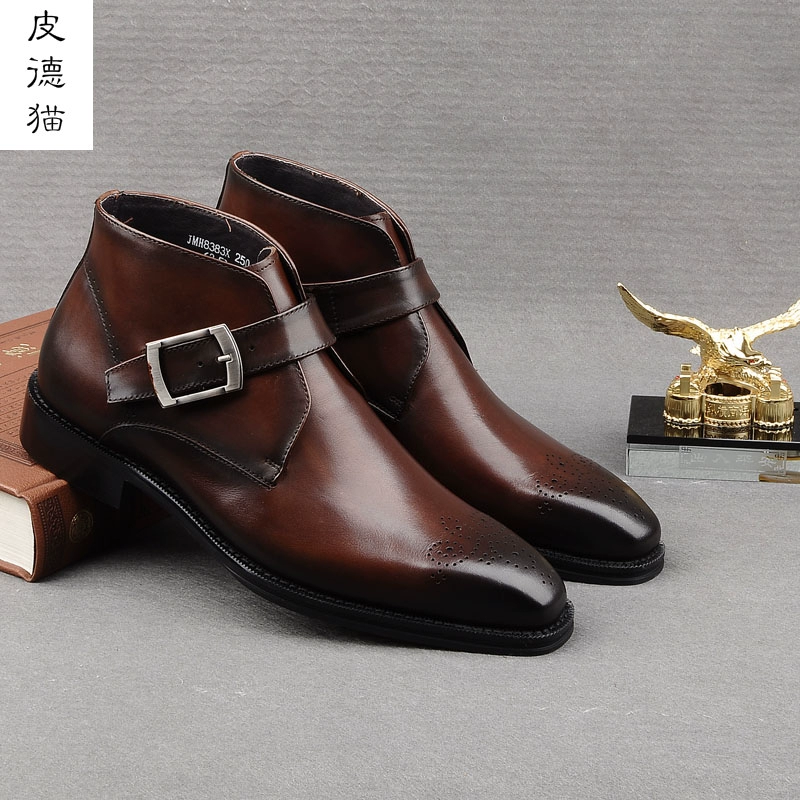 Mùa thu giản dị giày da cao cổ giày da nam công sở Anh thời trang Martin boots giày cao cổ nam mũi nhọn giày cao cổ hợp thời trang - Giày ống