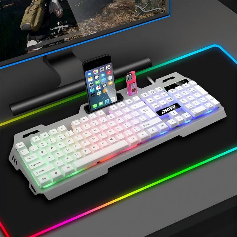 Wired Gaming Keyboard and Mouse with Mechanical Feel, Illuminated Computer Desktop USB with Character Lighting, Backlit Floating Keys