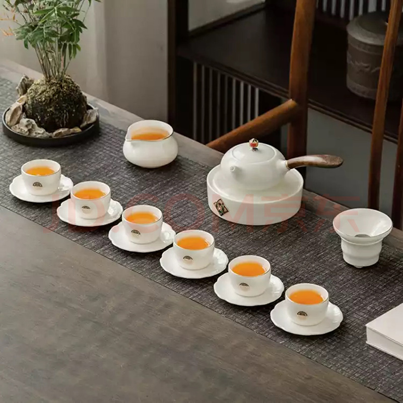 Jingdezhen Ceramic Gongfu Tea Furniture Set Group Home Modern Minimalist Goat Fat Jade White Porcelain Tea Tea Pot Small Tea Cup Lid Bowl