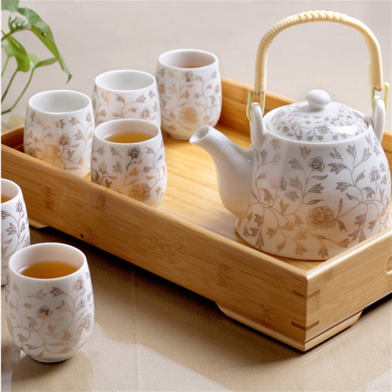 Free bamboo holder Jingdezhen ceramic tea set home complete set of Kung Fu modern simple teapot tea cups 6 pieces