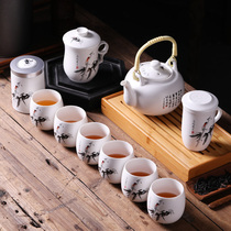 New Chinese ink and wash scenery Jingdezhen ceramic tea set household teapot tea cup whole set of lifting beam teapot