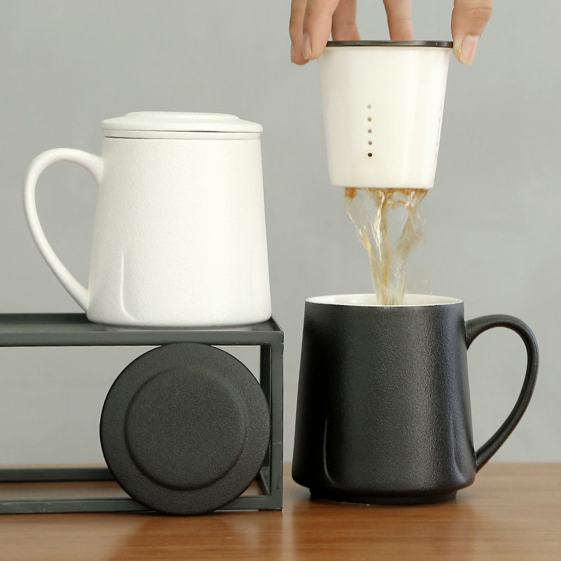 Yan Hong mug with lid cup ceramic bubble cup filter cup diy custom logo large capacity