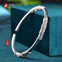 Handmade silver accessories 999 foot silver bracelet female complex flower opening bracelets pure silver solid delivery mom birthday present girl