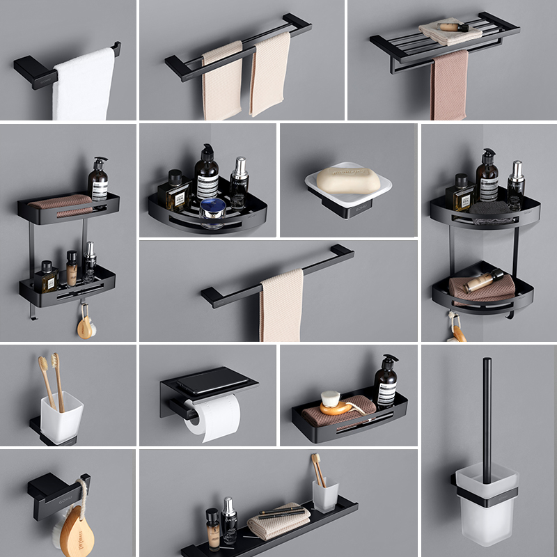 German GOHU bathroom black stainless steel bathroom pendant towel rack toilet brush bath towel rack hardware kit package