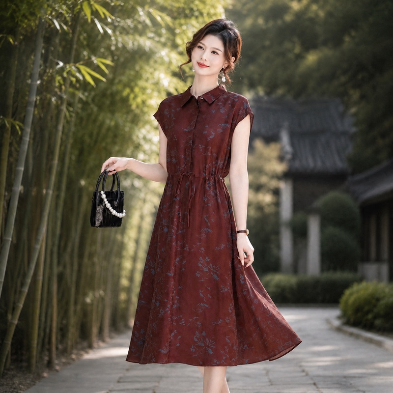 Kylinkiss American Luxury Brand Summer Short-Sleeved Dress for Women 2026 New Style High-End Elegant Waist-Cinching Dress