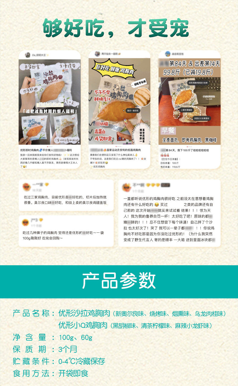 凤翔食品 优形 低脂高蛋白鸡胸肉 100g*9袋 图2