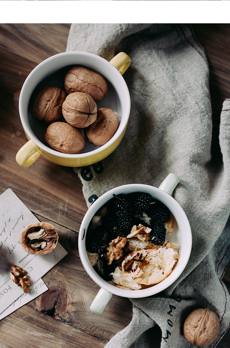 Ceramic ears porridge bowl of steaming roast bowls of stew household soup bowl of soup bowl pudding dessert salad bowl bowl restaurant porcelain cup