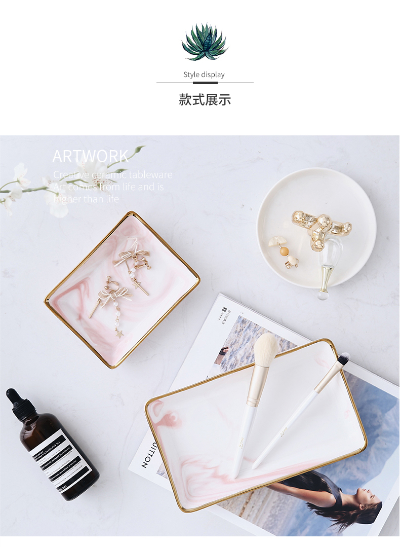 Nordic ins ceramic jewelry set marble paint edge receive dish posed props bathroom dresser tray