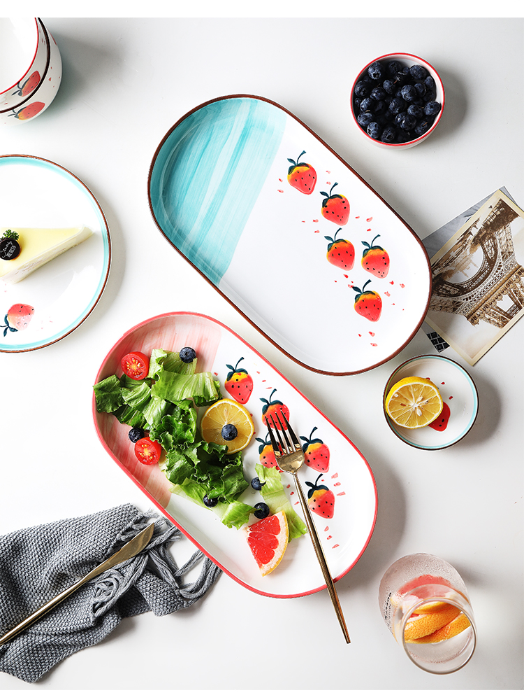 Strawberry under the glaze color creative lovely good - & household food dish plate Japanese ceramic plate dishes son western food steak plate