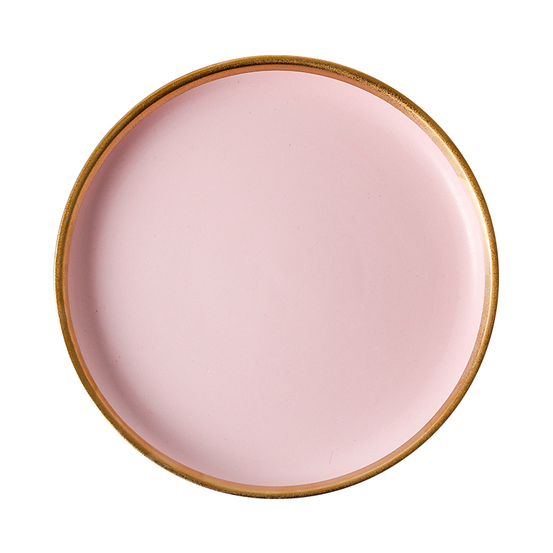 Ins Nordic pink paint and ceramic tableware home plate beefsteak dish dish of rice bowls rainbow such as bowl soup bowl