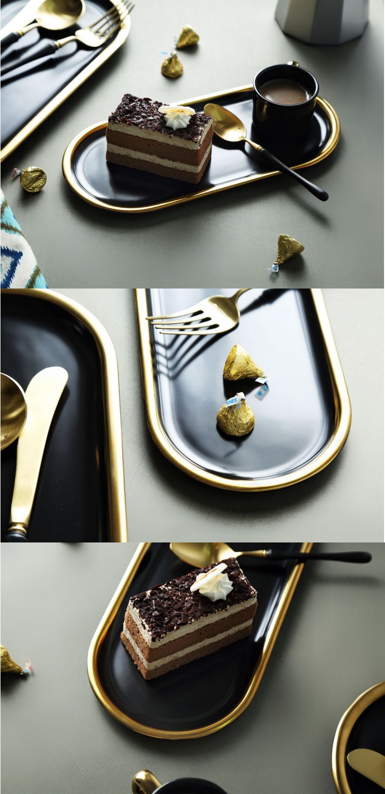 Black gold northern west dish creative flat fish dish meals contracted ellipsoid ceramic dish of dish tray was shoot all the props