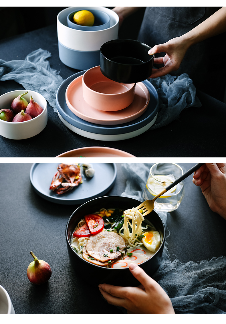 Nordic ceramic household beefsteak, knife and fork dish rice bowls creativity network red tableware plate round breakfast dishes