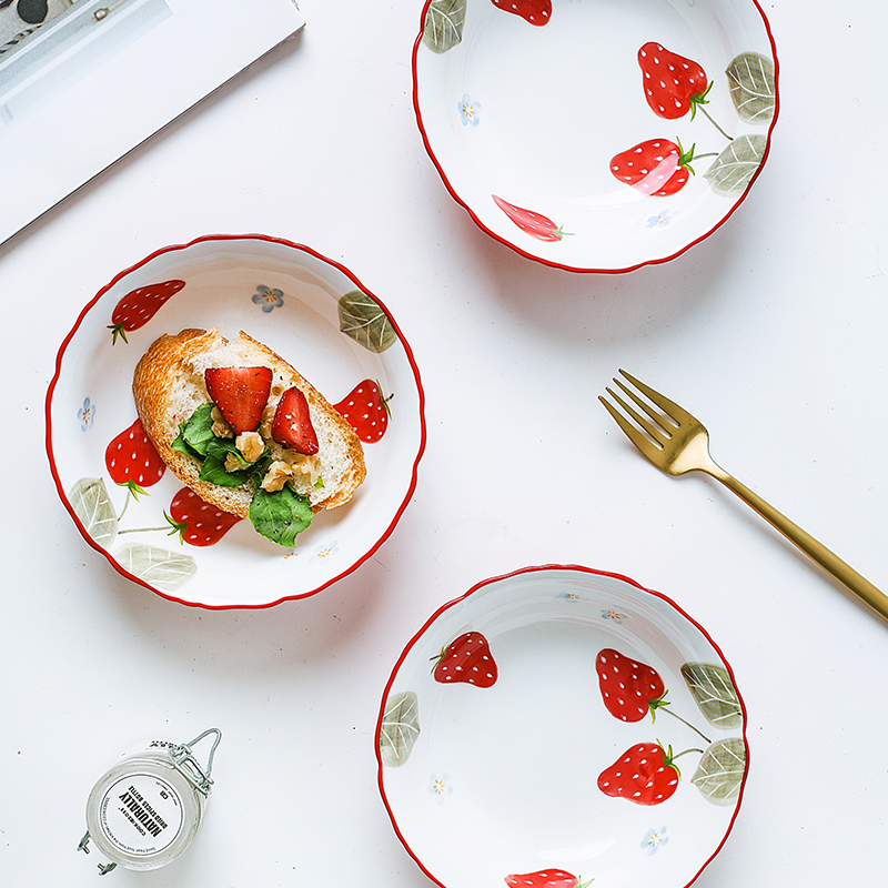 Northern wind INS lovely fruit salad bowl creative household ceramic bowl breakfast bowl strawberry dessert bowl bowl of lace