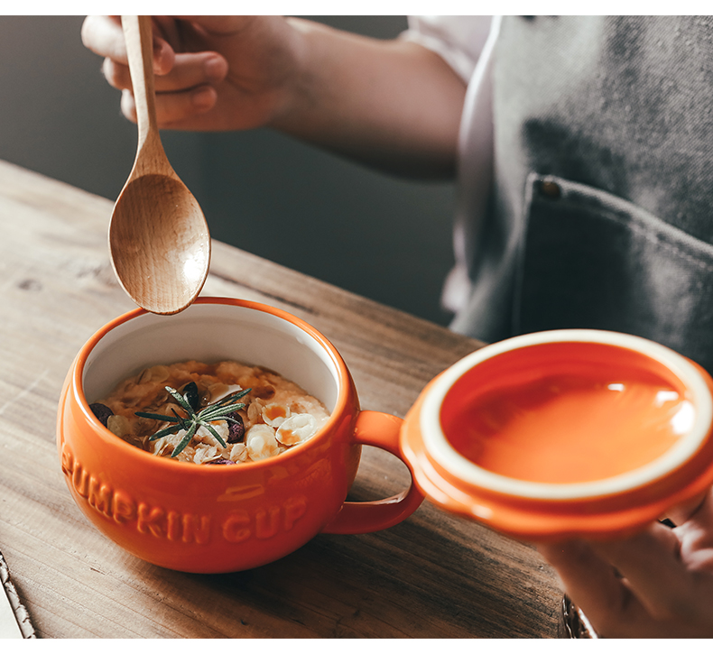 Pumpkin breakfast cup with cover milk tea ceramic cup milk glass cup of pudding cup of yogurt for breakfast cup ins milk cup