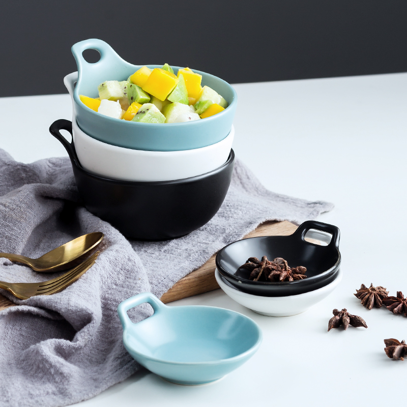 Jingdezhen ceramic rice bowl meal salad fruit bowl dessert snacks always northern wind three color matte enrolled monaural bowl