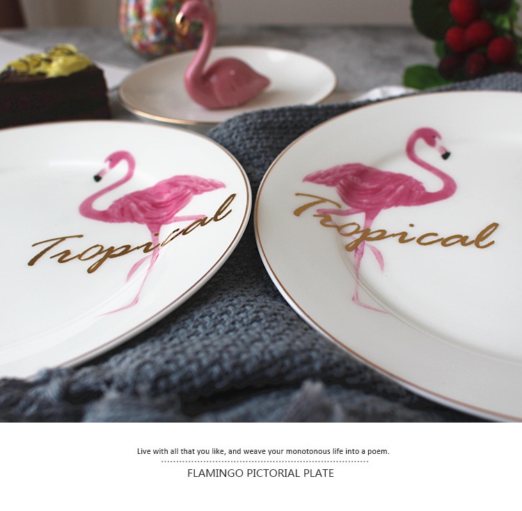 INS up phnom penh flamingos breakfast dishes ceramic western food steak dishes ipads porcelain plates disc dessert plate tableware