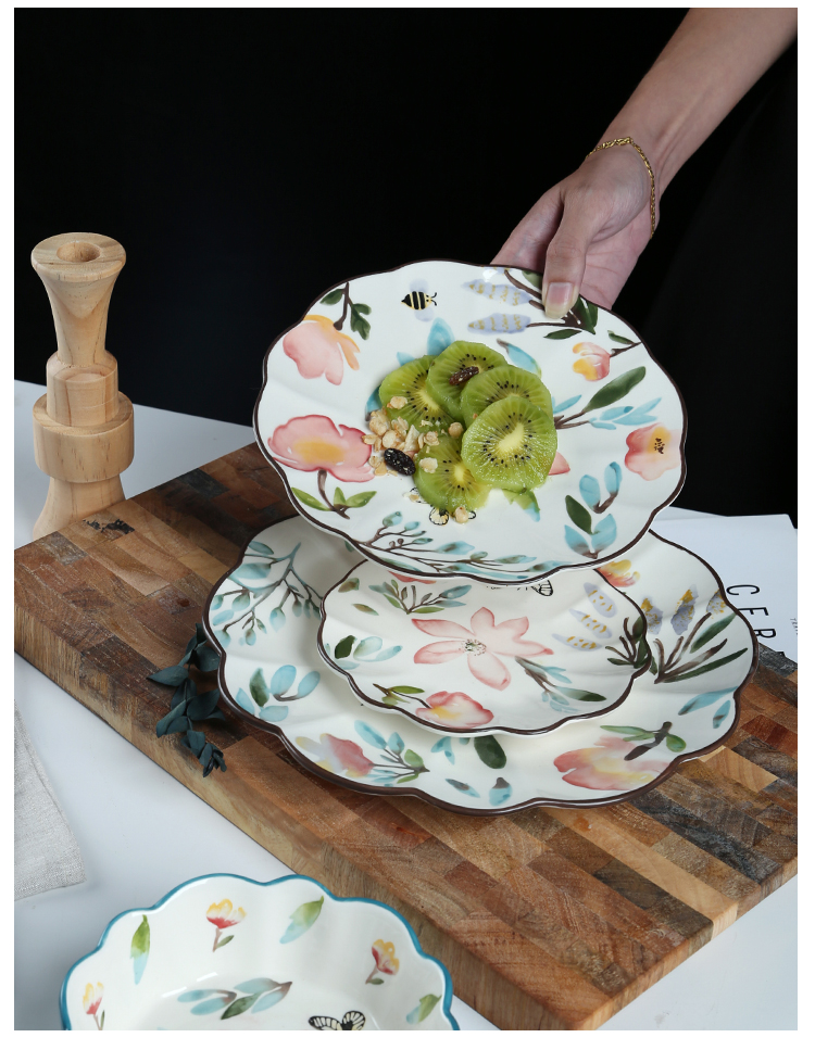 Retro hand - made ChunYun lace plate of rural household vegetable dish fruit snacks to western food steak ceramic plates