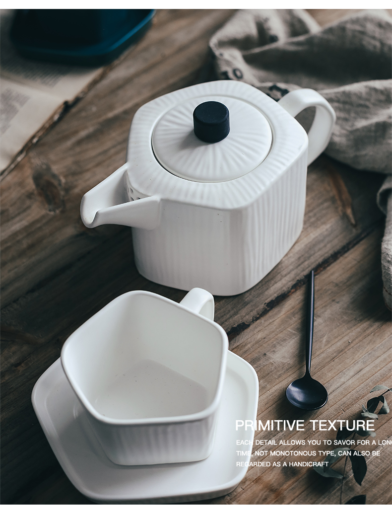 Matte enrolled ceramic teapot Nordic tea cups and saucers household utensils kettle flower coffee pot, kettle large capacity