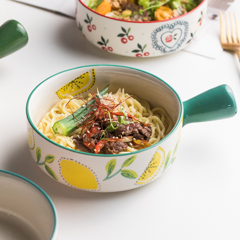 Northern wind hand - made with handle ceramic bowl creative individual rainbow such use baking bake bowl dessert bowl of salad bowl for the job