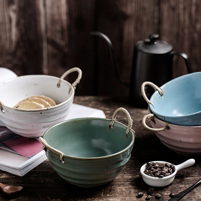 Japanese tableware individuality creative coarse pottery hand cane binaural pot soup bowl contracted soup basin bowl bowl of restoring ancient ways is its home