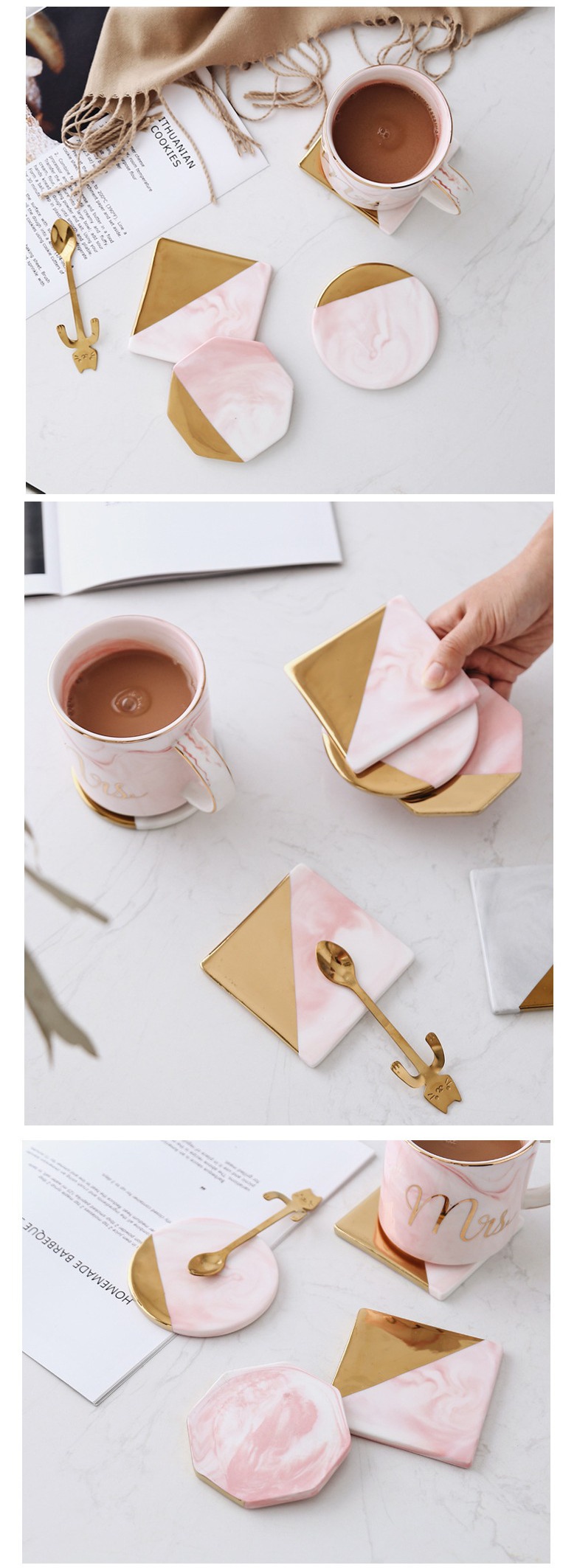 Jingdezhen northern wind ceramic cup mat gold cup mat marble ceramic pads heat insulation cup mat