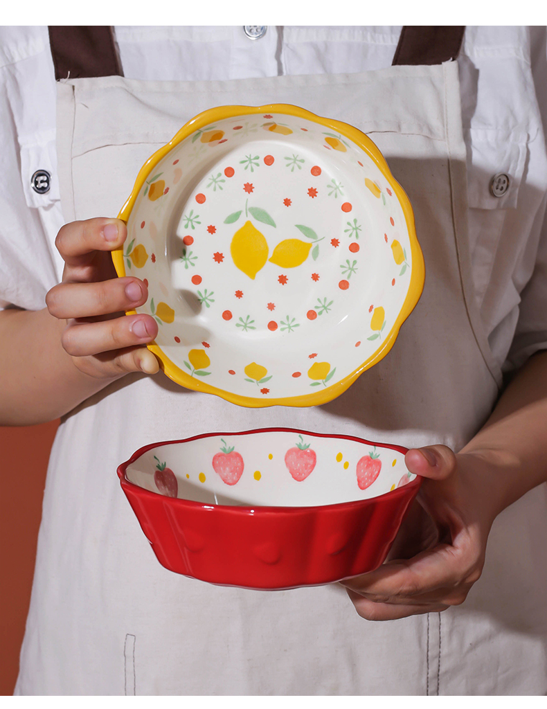 Ceramic bowl, lovely fruit salad bowl bowl ins strawberry Japanese household microwave oven tableware special bowl