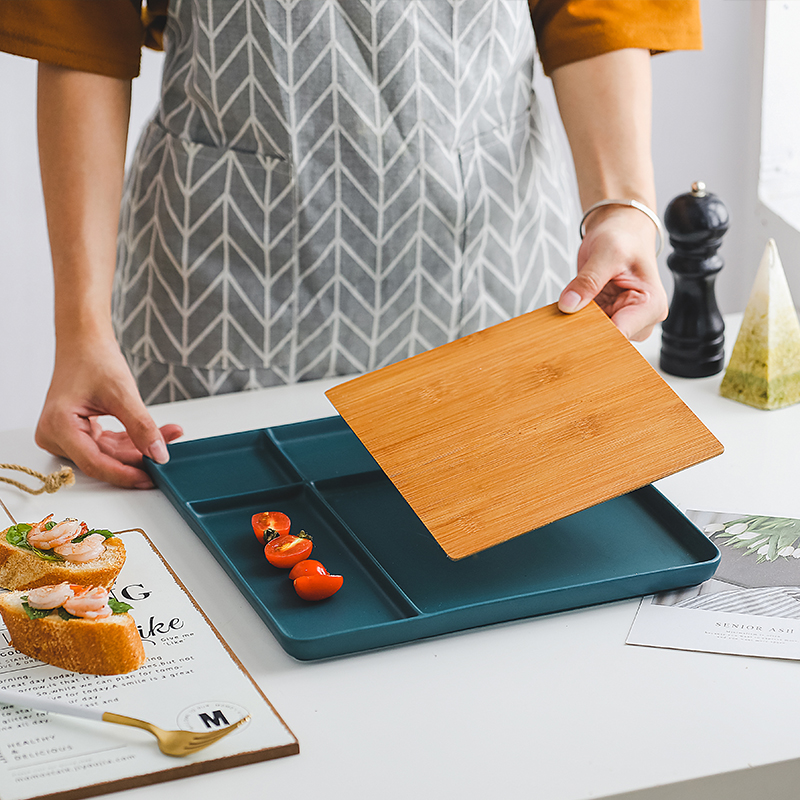 Green food plate Nordic matte enrolled creative ceramic plate with plate steak ferula household utensils square