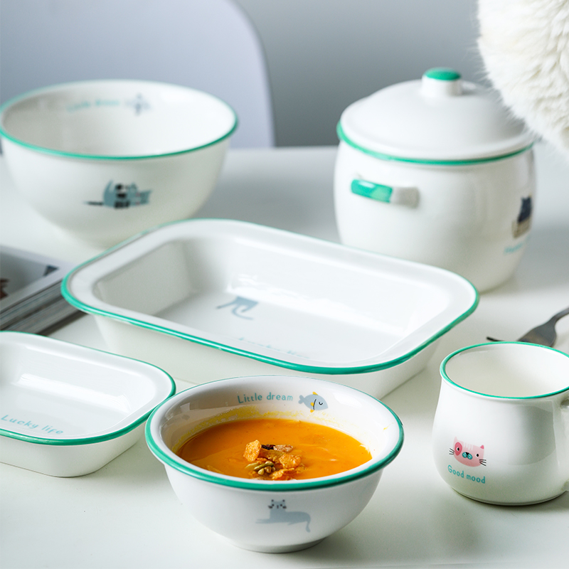 Japanese style restoring ancient ways of imitation enamel to use glass ceramic plate with rainbow such as bowl soup bowl plate
