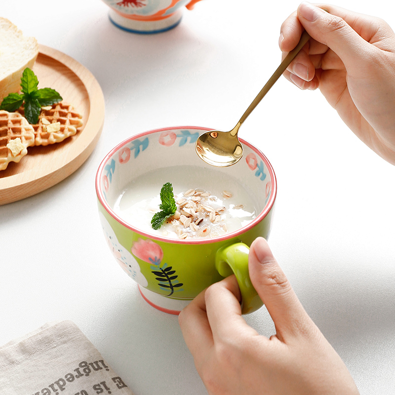 Export super beauty under the heavy hand draw relievo glaze color breakfast coffee cup oats cup ceramic cup