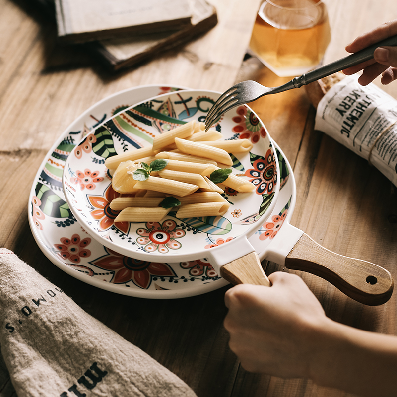 Nordic recent glaze with handle ceramic disc beefsteak snack plate household new creative fruit