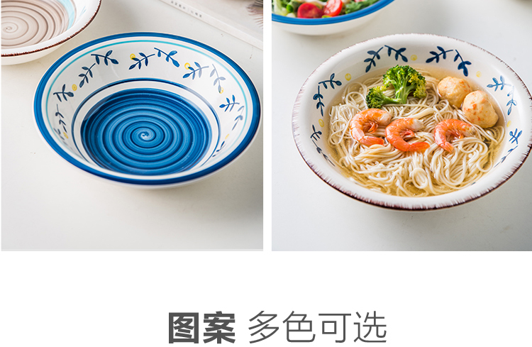 Japanese deep bowl rainbow such as use of household food plate under the glaze color hand - made ceramic tableware suit rural wind western dishes