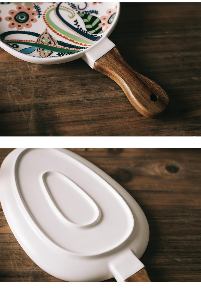 Nordic recent glaze with handle ceramic disc beefsteak snack plate household new creative fruit